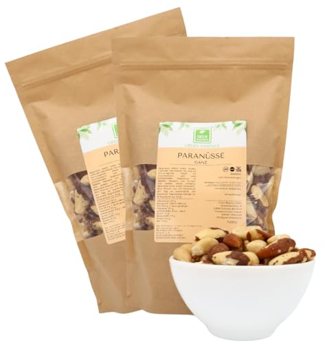 Paranüsse Roh 1kg, Ganz & Ungesalzen, Brazil Nuts von Green Essence | Paranüsse 1 kg(2 x 500g), Naturbelassene Paranusskerne Geschält, Paranüsse Ohne Schale, Paranuss aus Brasilien 1 Kilogramm