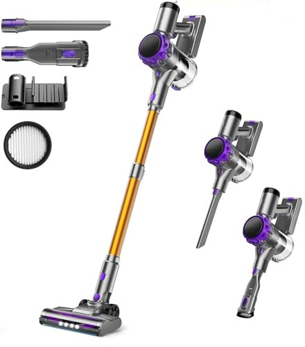 Aspirateur Balai sans Fil, 40KPa/ 55 Min d'Autonomie Aspirateur sans Fil Puissant avec Écran LED, Batterie Amovible, Lumière LED, Brosse Anti-emmêlement pour Tapis, Sols Durs, Poils d'animaux