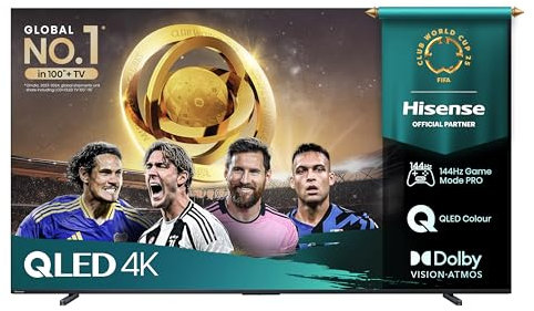 Hisense TV 100 QLED 4K 144Hz 100E7Q PRO, Smart TV VIDAA U8, Dolby Vision IQ, HDR 10+ Adaptive, 144hz Game Mode PRO, Dolby Atmos, Alexa Built-in, VIDAA Voice, Tuner DVB-T2/S2 HEVC 10, lativù 4K, 2025