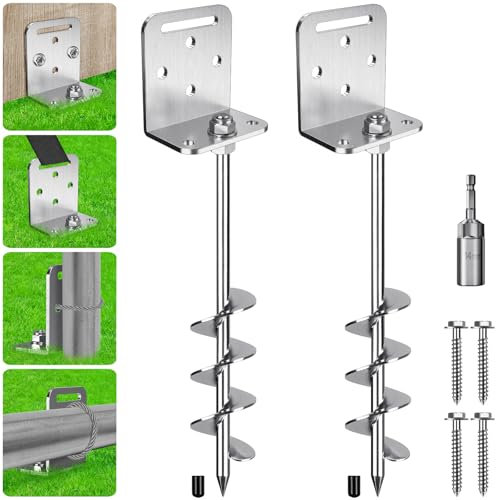 BeneLabel Zeltheringe Erdanker Bodenanker, 50cm Schwerlast Trampolin 2er Schraubheringe Erdnägel 5cm Spirale Windsturm Klettergerüst Spike für Schaukel/Camping/Schuppen/Hund/Carport mit Fester Platte