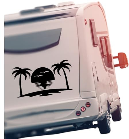 Vinyl Aufkleber Sonnenuntergang mit Palmen, Selbstklebend, für Wohnmobil und Wohnwagen, Camper Dekor