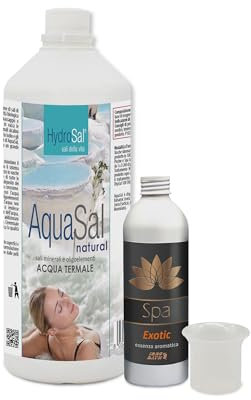 HydroSal AquaSal Natural Set 1 l + Duft Exotic Spa 250 ml + Dosierer, hochkonzentrierte Mischung aus Magnesiumsalzen, Kalium und Jod kombiniert mit dem Duft, für Spa Whirlpool und Pool