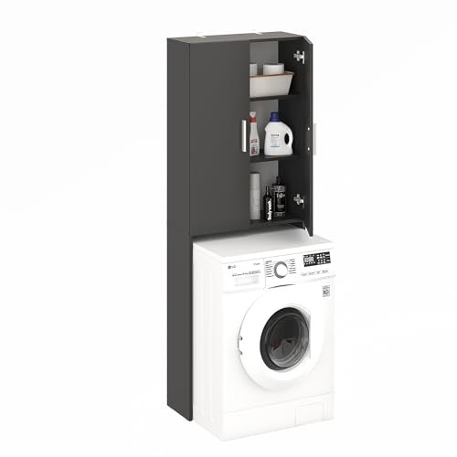 KOMTO Waschmaschinenschrank Anthrazit - 2 Türen Hochschrank für Waschmaschine und Trockner, Badezimmer Schrank | Gizmo 65 х 180 х 27 cm (BxHxT)