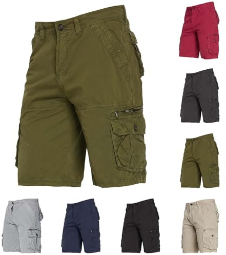 Pantaloncini da spiaggia da uomo in cotone pantaloncini cargo larghi traspiranti da basket corti da combattimento militare con multitasche per sport all'aria aperta per escursionismo, corsa, pantaloni