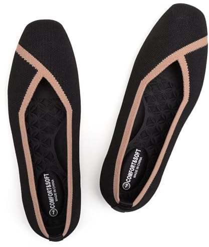 Frank Mully Damen Flache Schuhe mit quadratischer Zehenpartie, Bequeme Flache Strickschuhe, Arbeitsschuhe für Damen