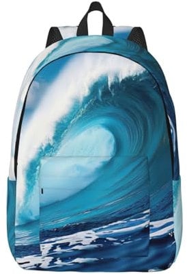 OXKGHHO Big Ocean Wave HD-Rucksack aus Segeltuch, für Laptops bis zu 43,2 cm (17 Zoll), stilvoll und leicht, mit verstellbaren Trägern, Schwarz, Small