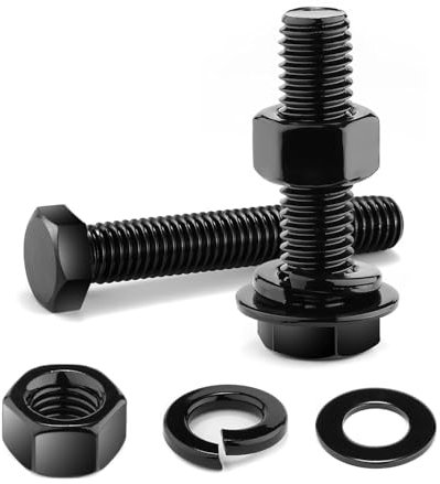 10 viti a testa esagonale M8 x 40 mm, dadi e bulloni in acciaio inox 304 in ossido nero, rondelle piatte e di bloccaggio, dadi e bulloni assortiti Wavanta