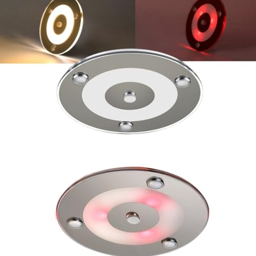 CamperXlite 2Pack 100mm 12V LED Lampe Wohnmobil, Rundheit Deckenleuchte 12V, 3W Flach Deckenlampe 24V mit Rotem licht, Wohnwagen Acryl 12 volt deckenlampe für Camper Yacht Boot Caravan Van LKW (3000K)