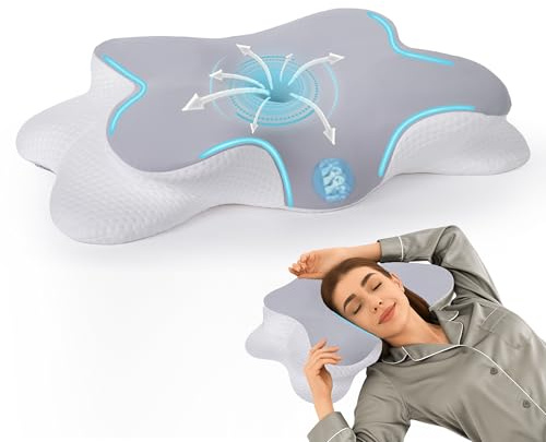 QurMance Cuscino Cervicale per Dormire – 2 in 1 Cuscino per Cervicale in Memory Foam– Cuscino Ortopedico Cervicale Ergonomico per Collo e Spalle – Ideale per Corretta Postura