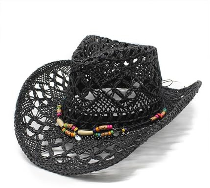 Générique Chapeau de Paille Cowboy Femme Chapeau Homme Cow Boy Casquette Leopard Femme Cuir en Paille Country Cowgirl Anniversaire Deguisement Cowboy Adulte Marron