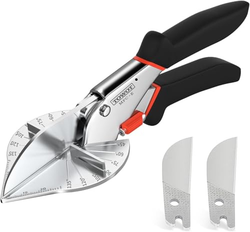 TOWOT 45-135° verstellbare Gehrungsschere, professioneller Trimmerschneider & Ersatzklingen, für präzises Schneiden von PVC, Leisten, Kunststoff und Holzleisten