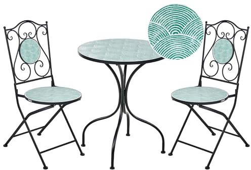 Bistro Set Metall Eisen schwarz Wellenmuster Gartenstühle mit Tisch Anapo