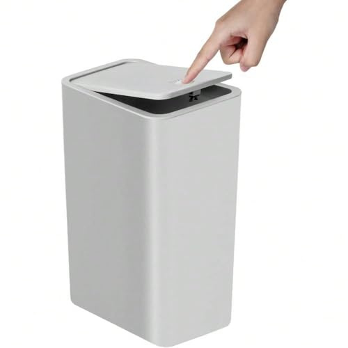 MIMOCASA Cubo de Basura con Tapa a Presión: Cubo Basura de Plástico de 15 L, para cocina, baño, sala de estar, oficina, lugar estrecho(Gris)