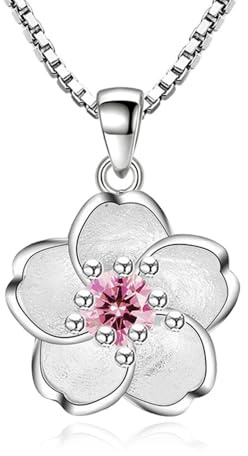 Collier Pendentif Fleur en plaqué Argent avec Cristal Rose, Chaîne Box, Design Élégant pour Femme, Bijou avec Centre Scintillant, Cadeau d’anniversaire, Fête des Mères, Saint-Valentin, Noël,