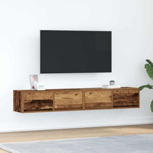GeenYuu TV Cabinets, Set of 2, Old Wood Look, 80 x 31 x 25.5 cm, Wood Material, Wall Mounted, Storage Space for Living Room, Media Console, Durable