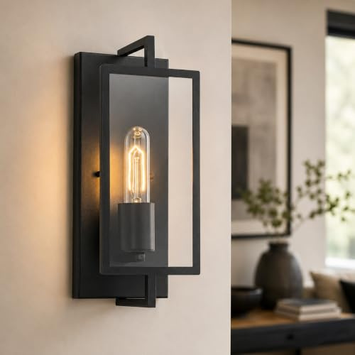 FTL Wandleuchten für Innen aus Glas & Metall, Schwarz Wandleuchte E27, Industrial Wandlicht, 1 Flammige Wohnzimmerlampe, LED Wandbeleuchtung Innen, Retro Wandlampe für Bett, Loft, Treppen