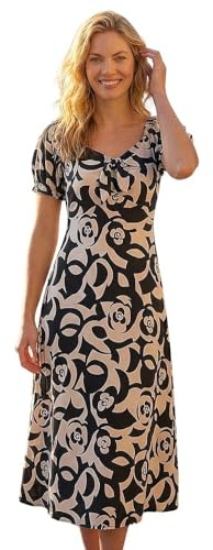 Roman Floral Print Dress for Women UK Ladies Sweetheart Neck Ruched Midi Maxi Long Length Short Sleeve Flattering Casual Summer Spring Party Evening Going Out - Rose Ivory - Size 10