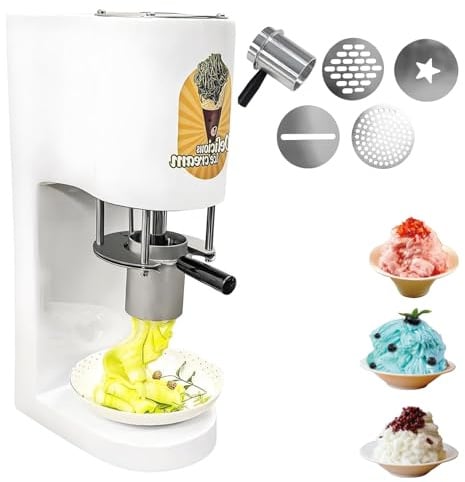 Eismaschine für Spaghetti Gelato, elektrischer Extruder für den gewerblichen Einsatz mit 4 kreativen Formen, schnelles Formen in 6 Sekunden, Edelstahl, leicht und tragbar für Foodtrucks(White)