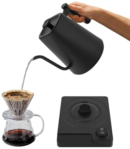1200W Tauchsieder – 1L Wasserkocher mit Schwanenhals, Trockengehschutz, LED-Display, Temperaturbereich 40-100°C, 24h Warmhalte-Timer, für Büro, Hotel, Restaurant, Bäckerei, Café – Schwarz