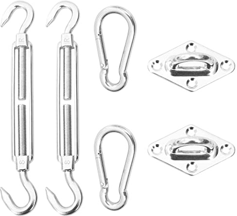 Kaloriko Kit de Montage pour Voile d ombrage 6 pcs en Acier Inoxydable 316, 2 Crochets Mousqueton 2 Supports muraux 2 ridoirs réglables, Fixation pour terrasse Jardin pergola tonnelle abri