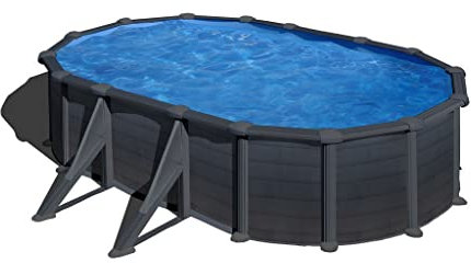 Gre Pool KIT610GF Kea - Aufstellpool aus Stahl, oval, mit Graphitoptik. Abnehmbare Gartenpool. 610 x 375 x 120 cm