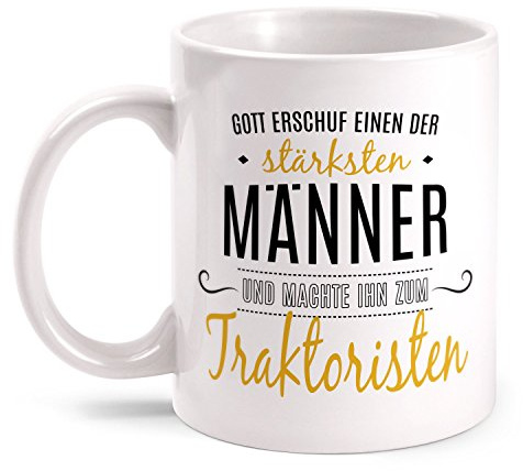 Fashionalarm Tasse Gott erschuf Traktoristen beidseitig bedruckt mit Spruch | Geschenk Idee Traktorist Traktor Fahrer Bauer Landwirt Beruf Job Arbeit, Farbe:weiß