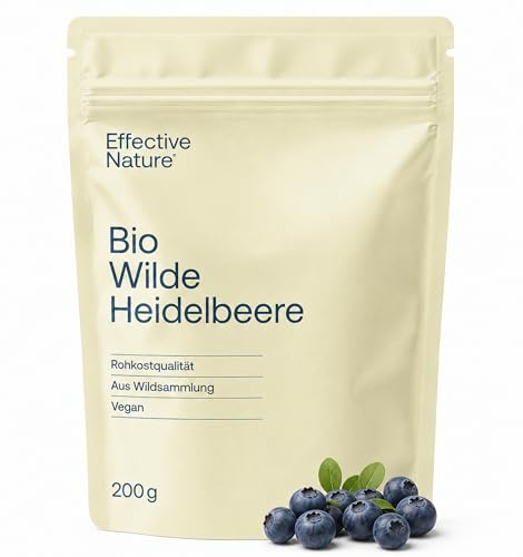 Effective Nature Wilde Heidelbeeren Bio Pulver - Reich an Antioxidantien | Fruchtpulver in Rohkostqualität - Blaubeeren Pulver (Vaccinium myrtillus) - 200 g - vegan - laborgeprüft