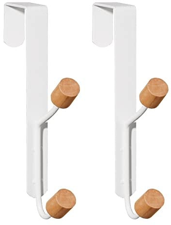 HYMIKO 2 Piezas Perchero Puerta, Ganchos para abrigos dobles, estante organizador de ganchos de madera de metal resistente para colgar abrigos, sombreros, toallas de baño (tamaño: 18,8 x 2 cm)