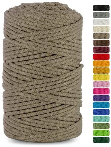 Netuno 1x Makramee Garn Dunkelbeige 5 mm 100 m Baumwollkordel mit Baumwollkern