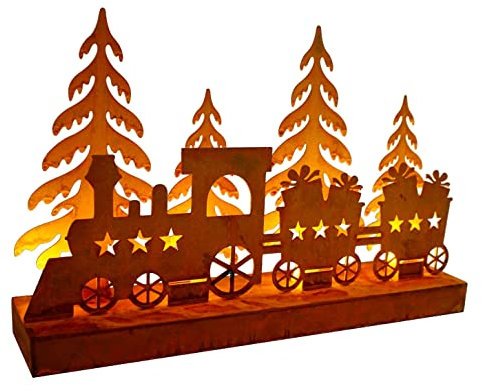 abc HOME | Dekofigur Eisenbahn| LED´s | batteriebetrieben | rostfarben | 8 cm T x 35 cm B x 20 cm H