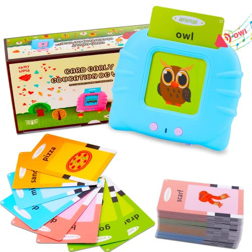 Talking Flash Cards Learning Toys for Toddlers 1-6 Year Old, British English, 224 Words, Audible Educational Toys, Preschool Learning Resource Electronic Interactive Birthday Gifts for Kids - Blue