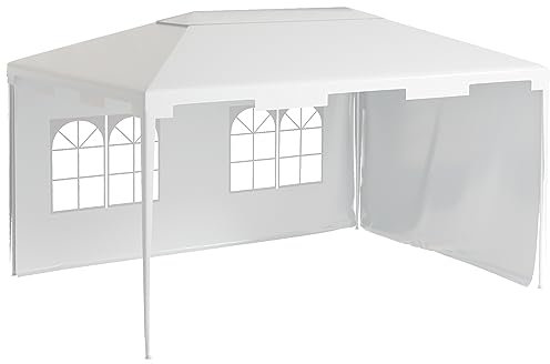 Outsunny 3 x 4 m Garden Gazebo Shelter Marquee Party Tent with 2 Sidewalls for Patio Yard Outdoor - White