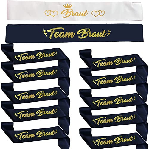 jenich (1+11) 12Pcs JGA Schärpe Braut Schärpe Team Braut Schärpe Junggesellinnenabschied Schärpe JGA Party Schärpe Hochzeit Party Schärpe Zubehör Brautaccessoires Schwarz