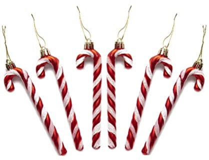 Pack of 6-13CM Glitter Candy Cane –Christmas Tree Hanging Decoration Bauble Xmas Ornament (Red)