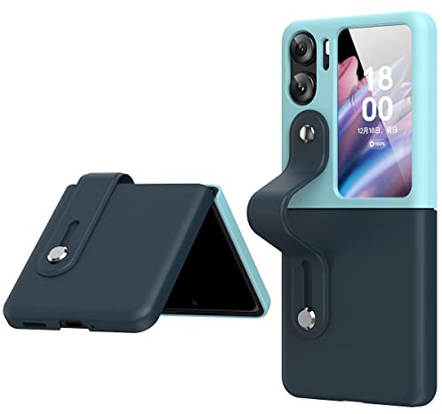 COQUE Étui pour Oppo Find N2 Flip, de téléphone Ultra Fine Tout Compris avec Support vidéo pour Bracelet, de téléphone Pliable pour Oppo Find N2 Flip-Bleu-Noir