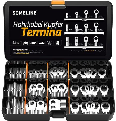 SOMELINE® Capicorda Elettrici in Rame Stagnato - Terminali Occhiello Crimpare DIN 46234 - Connettori Anello - 4 mm²-16 mm² Capicorda in Rame Stagnato ad Anello,Capicorda Elettrici Occhiello