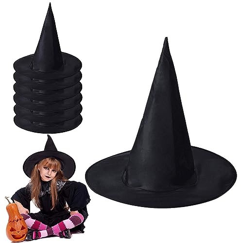 ZDQC 6 Stück Halloween Hexenhut Groß, Schwarzer Zauberhut, Hexen Zubehör für Kinder, Spitzhut Zauberer, Karnevalshut