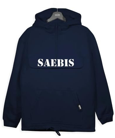 SAEBIS Classic Herren Hoodie mit Bauchtasche & Brusttasche mit Klettverschluss + Reißverschluss, Saum & Kapuze mit Tunnelzug (as3, Alpha, xx_l, Regular, Regular, Navyblau)