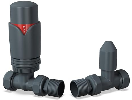 UK Radiators Anthracite Thermostatic Radiator Valve and Straight Lockshield Valve - Anthracite Matt Finish - Classy and Modern Design 1/2 x 10mm Straight Radiator Valve
