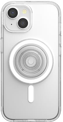 PopSockets iPhone 15 Hülle mit rundem Telefongriff kompatibel mit MagSafe, Handyhülle für iPhone 15, kabellos aufladbar - Clear