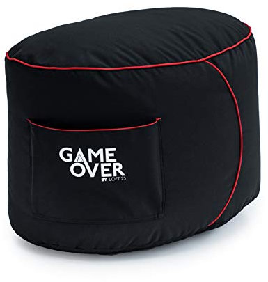 Game Over Runder Beanbag Fußhocker 62x42x40 cm mit EPS-Perlen Füllung, Pouf Hocker Sitzhocker,Bodenkissen, Indoor & Outdoor Sitzkissen rund Puff, Sitzpouf, kuschelig & weich (Elektrisches Karminrot)