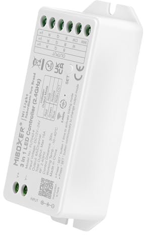 LIGHTEU®, Miboxer Controller striscia LED intelligente 3 in 1 per strisce luminose RGB, RGBW, RGBCCT, DC 12V 24V Max.15A, DMX512, fut043+
