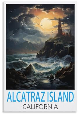CEYHNO Alcatraz Island Kalifornien, Vintage-Reiseposter, 20 x 30 cm, Leinwandkunst, Poster und Wandkunst, Bilddruck, moderne Familienschlafzimmer-Dekoration