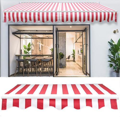 markisenstoff fertig genäht Einziehbares Terrassen-Markisen-Ersatzstofftuch, verstärkte Außen-Sonnenschutz-Überdachung für Hof, Terrasse, Balkon, wasserdichtes schützendes Markisen-Segeltuch, rot/weiß