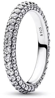 TOFBS Luxuriöser Rundherum Pavé Zirkonia Ring Sterling Silber S925 Ewigkeitsring Schmuckstück Damenring Glänzender Kristallbesetzter Schmuck