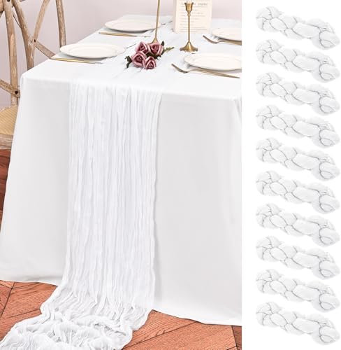Teruntrue 10er-Pack Tischläufer weiß, Käsetuch-Tischläufer, 3 m lang, Boho-Tischläufer, Gaze-Tischläufer für Geburtstagsparty, Festival, Hochzeitsdekoration (weiß)