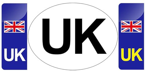 UK Car Stickers for Europe, Self Adhesive UK Stickers for Car, 2 Pack UK Number Plate Stickers for Europe + 1 Pack Oval UK Stickers for European, Replace GB Stickers for Car Europe - No Scratching