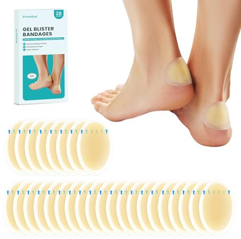 Promifun Tiritas hidrocoloides para ampollas en los talones, paquete de 28 unidades (ovalado)