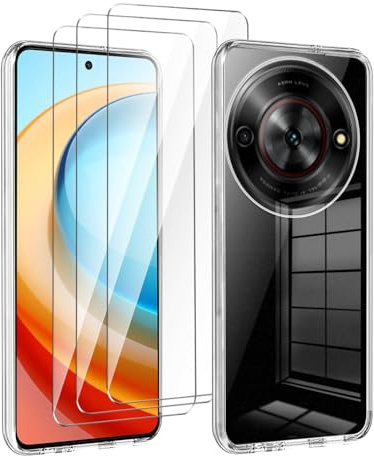LYZXMY Cover per ZTE Blade A75 5G(6.56) Trasparente Custodia + 3 Pezzi Pellicola Protettiva in Vetro Temperato, Ultra Sottile in Silicone Protettivo Bumper TPU Morbido Gel Case
