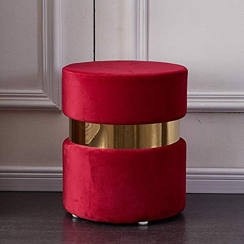 XANAYXWJ Terciopelo Otomano,Moderno Redondo Reposapiés Taburete Cómodo Espesar Reposapiés Tapizado Tocador Copetudo Taburetes Cortos con Borde Dorado-Gris Claro 36x45cm(14x18inch) (Vino Tinto 36